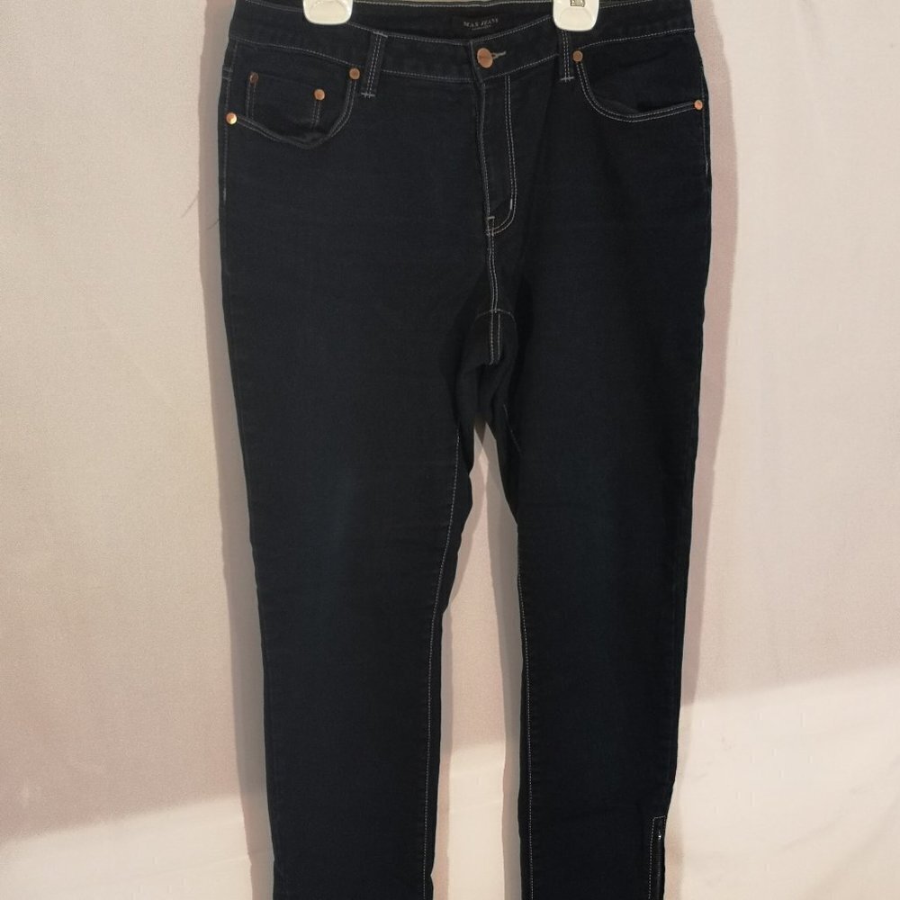 Max Ladies Size 14 Dark Wash Zipper & Button Closure Blue Jeans